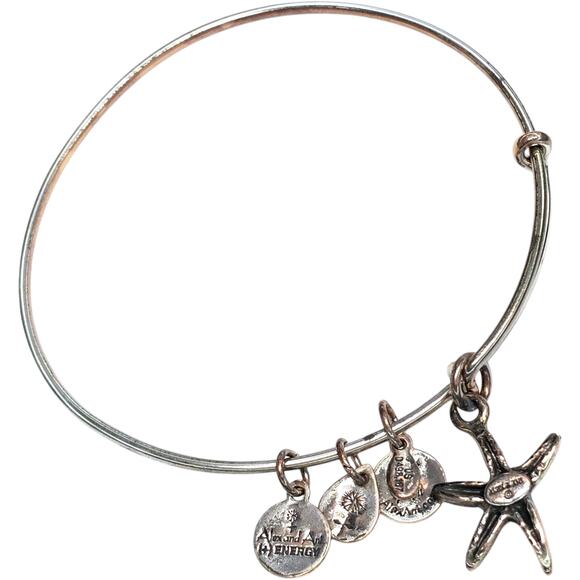 Alex and Ani Take The Wheel Anchor Starfish Nautical Silver Tone Bangle Bracelet - Picture 7 of 9